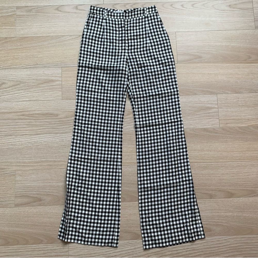 Sonia Rykiel Black and White Vichy Gingham Plaid Flared Pants NWT Size FR 36